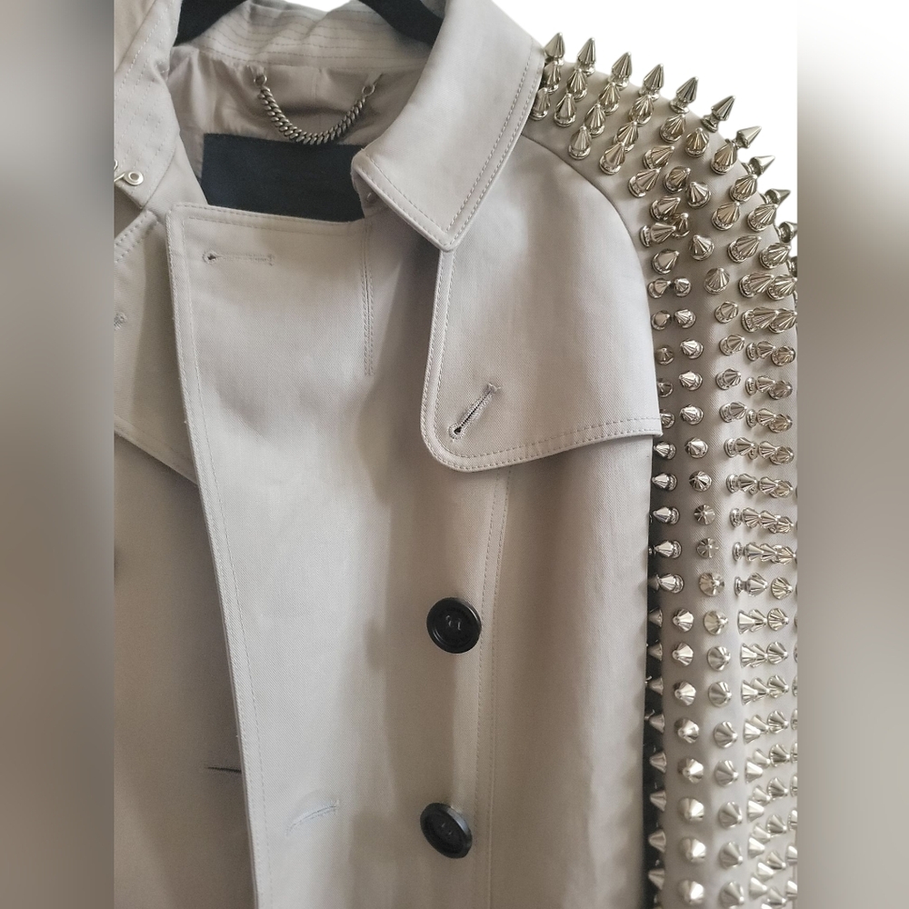 BURBERRY prorsum S 38IT 2 4 spikes studded Silver hardware khaki gabardine Italy - Picture 5 of 9
